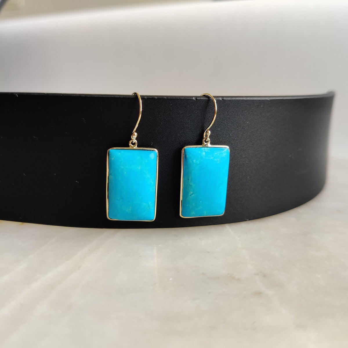 Natural Sleeping Beauty Turquoise 14K Solid Gold Earrings, December Birthstone