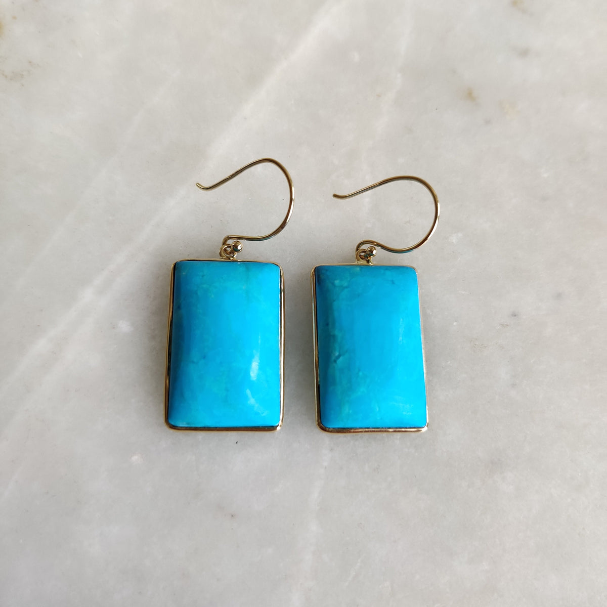 Natural Sleeping Beauty Turquoise 14K Solid Gold Earrings, December Birthstone