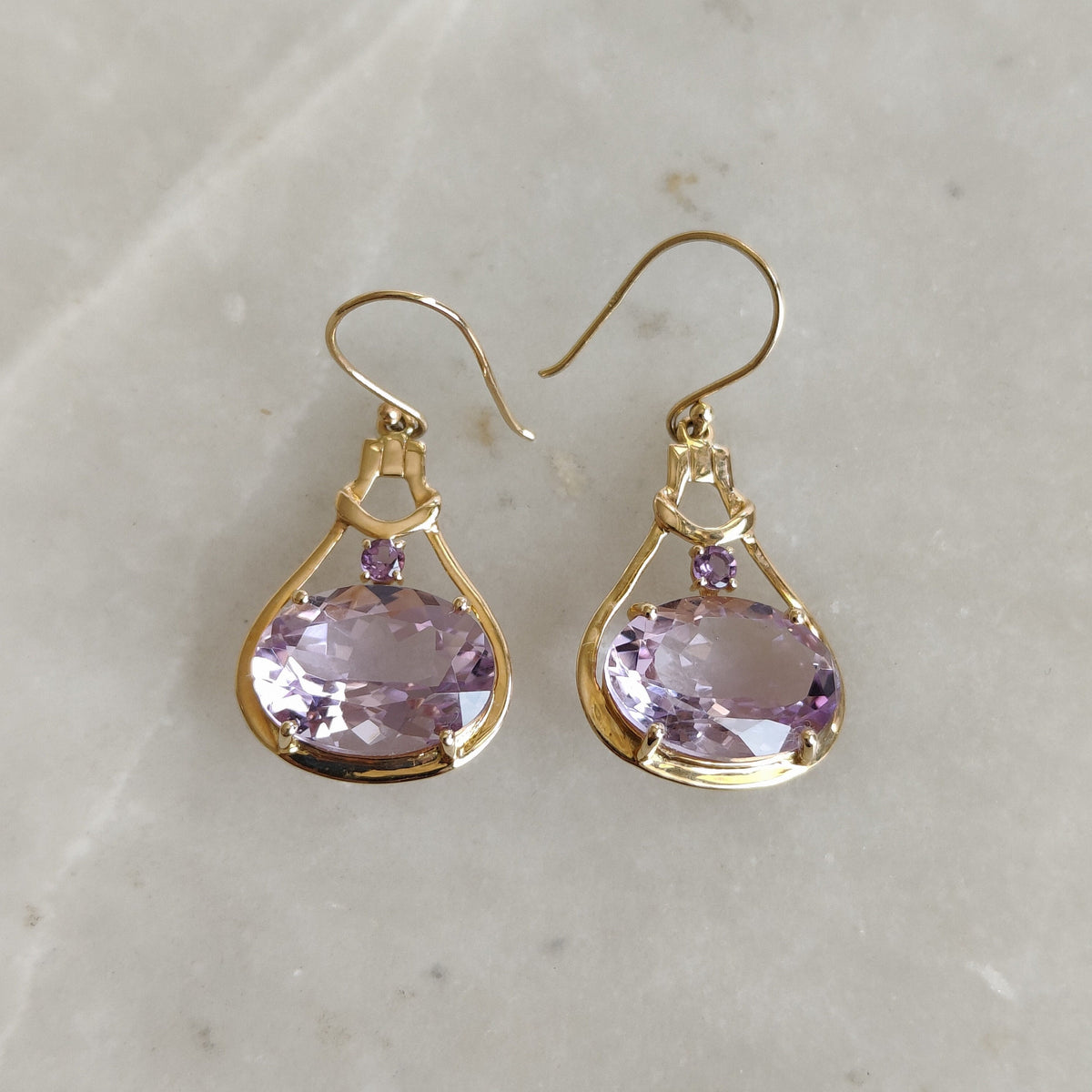 Natural Pink Amethyst Earrings, 14K Solid Yellow Gold, February Birthstone