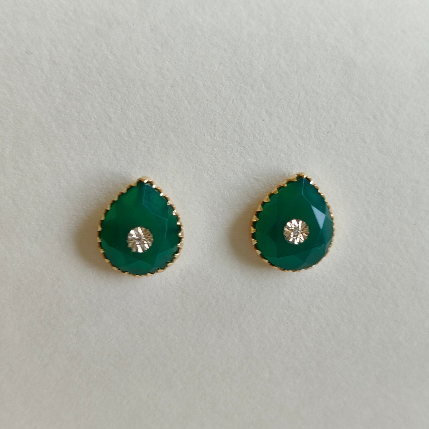 Natural Green Onyx & Diamond Stud Earrings, 14K Solid Yellow Gold Earrings, May April Birthstone Studs, Green Onyx Jewelry, Christmas Gift