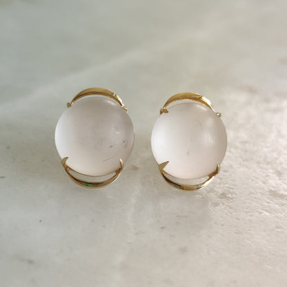 Natural Rose Quartz Stud Earrings, 14K Solid Yellow Gold Earrings, Frosted Rose Quartz Earrings, January Birthstone, Christmas Gift