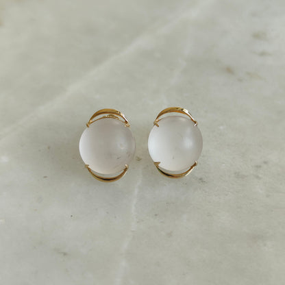 Natural Rose Quartz Stud Earrings, 14K Solid Yellow Gold Earrings, Frosted Rose Quartz Earrings, January Birthstone, Christmas Gift