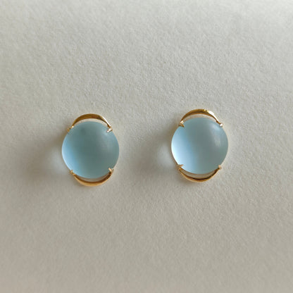 14K Gold Frosted Sky Blue Topaz Earrings, Natural Sky Blue Topaz Stud Earrings, 14K Solid Yellow Gold Earrings, December Birthstone,