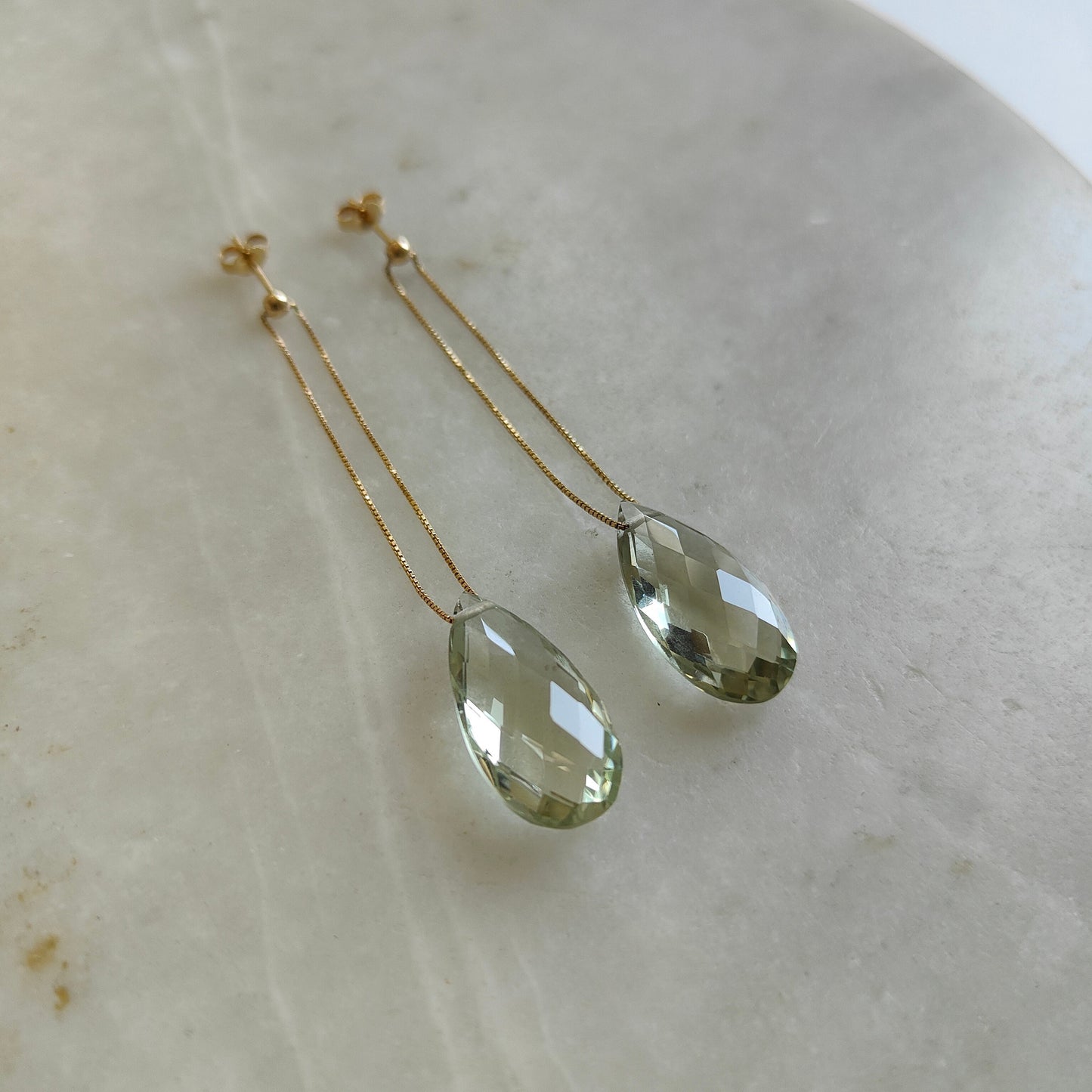 14K Gold Green Amethyst Earrings, Natural Green Amethyst Stud Earrings, 14K Solid Yellow Gold Earrings, February Birthstone, Christmas Gift