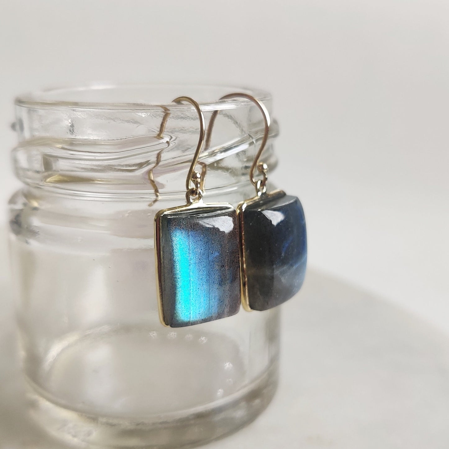 Natural Labradorite Earrings, 14K Solid Yellow Gold Earrings, August Birthstone Earrings, Blue Labradorite Jewelry, Christmas Present