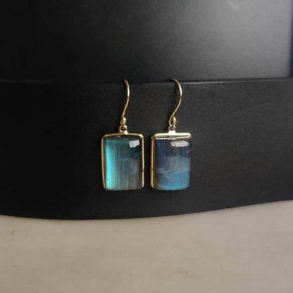 Natural Labradorite Earrings, 14K Solid Yellow Gold Earrings, August Birthstone Earrings, Blue Labradorite Jewelry, Christmas Present