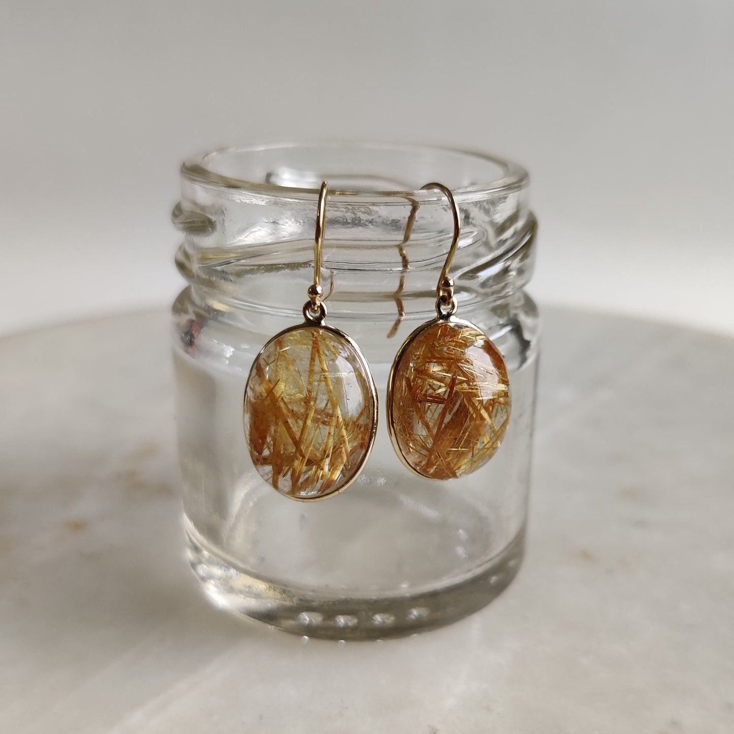 14K Golden Rutile Earrings, Natural Golden Rutile Earrings, 14K Solid Yellow Gold Earrings, April Birthstone, Drop Earrings, Christmas Gift