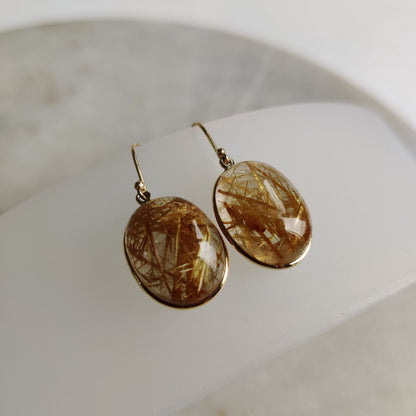 14K Golden Rutile Earrings, Natural Golden Rutile Earrings, 14K Solid Yellow Gold Earrings, April Birthstone, Drop Earrings, Christmas Gift