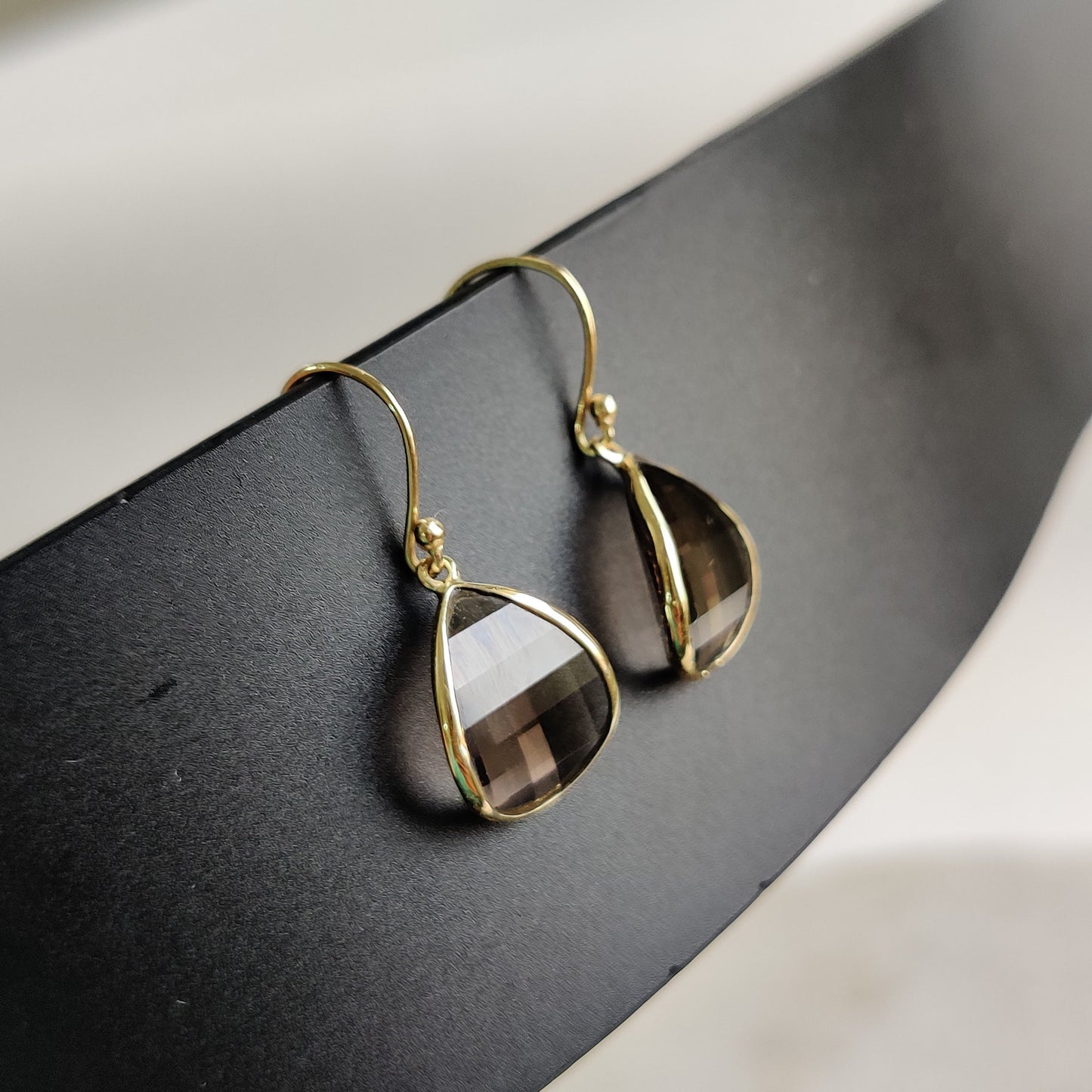 14K Gold Smoky Quartz Earrings, Natural Smoky Quartz Earrings, 14K Solid Yellow Gold Earrings, June Birthstone, Drop Earring, Christmas Gift