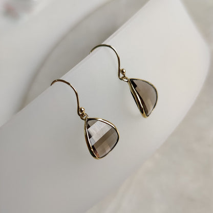 14K Gold Smoky Quartz Earrings, Natural Smoky Quartz Earrings, 14K Solid Yellow Gold Earrings, June Birthstone, Drop Earring, Christmas Gift