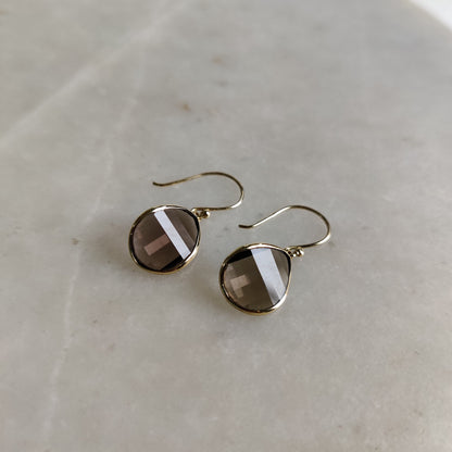 14K Gold Smoky Quartz Earrings, Natural Smoky Quartz Earrings, 14K Solid Yellow Gold Earrings, June Birthstone, Drop Earring, Christmas Gift