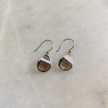 14K Gold Smoky Quartz Earrings, Natural Smoky Quartz Earrings, 14K Solid Yellow Gold Earrings, June Birthstone, Drop Earring, Christmas Gift