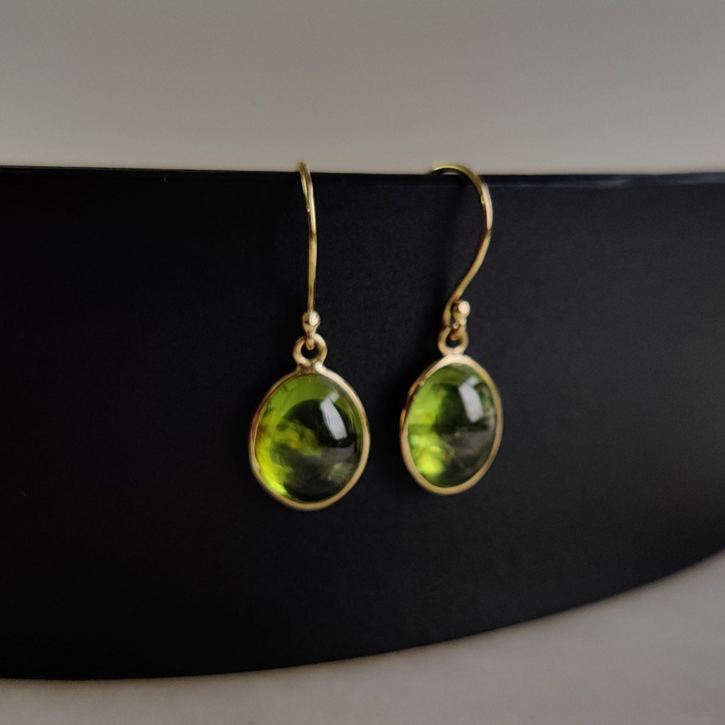 14K Gold Peridot Earrings, Natural Peridot Bezel Earrings, 14K Solid Yellow Gold Earrings, August Birthstone, Drop Earrings, Christmas Gift