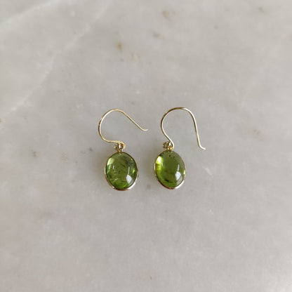 14K Gold Peridot Earrings, Natural Peridot Bezel Earrings, 14K Solid Yellow Gold Earrings, August Birthstone, Drop Earrings, Christmas Gift