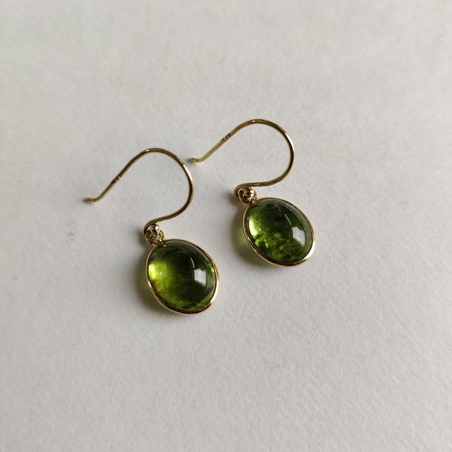 14K Gold Peridot Earrings, Natural Peridot Bezel Earrings, 14K Solid Yellow Gold Earrings, August Birthstone, Drop Earrings, Christmas Gift