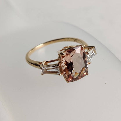 Natural Morganite & Topaz Ring, 14K Solid Yellow Gold Ring, November Birthstone Ring, Multi Stone Ring, Morganite Jewelry, Christmas Gift