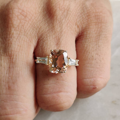 Natural Morganite & Topaz Ring, 14K Solid Yellow Gold Ring, November Birthstone Ring, Multi Stone Ring, Morganite Jewelry, Christmas Gift