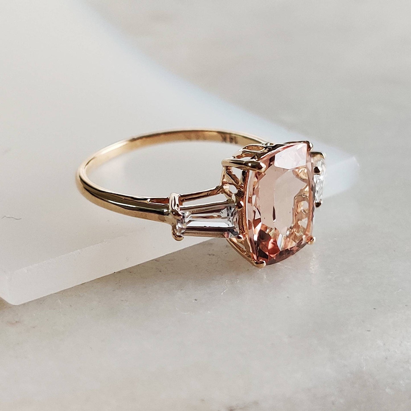 Natural Morganite & Topaz Ring, 14K Solid Yellow Gold Ring, November Birthstone Ring, Multi Stone Ring, Morganite Jewelry, Christmas Gift