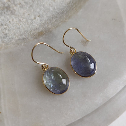 Natural Bi-Color Tanzanite Earrings, 14K Gold Tanzanite Earrings, 14K Solid Yellow Gold Earrings, Tanzanite Jewelry, December Birthstone