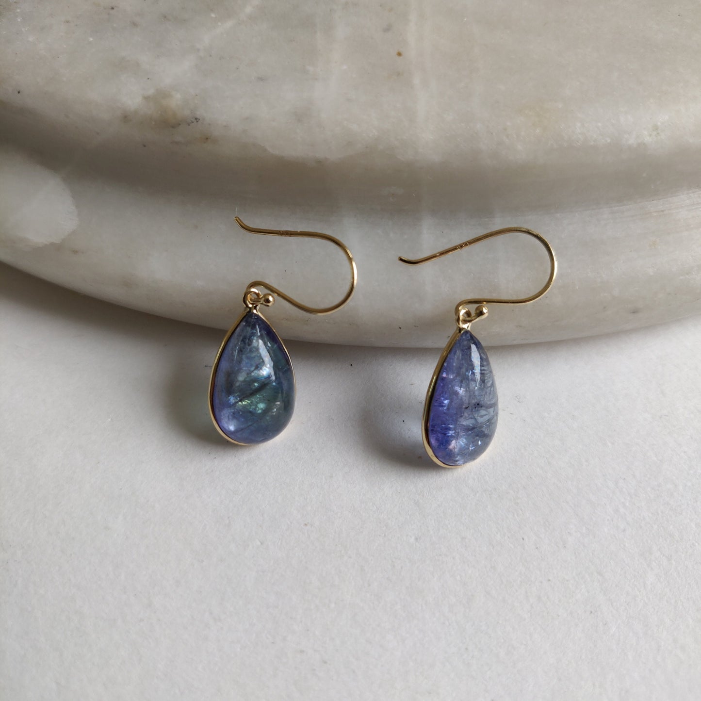 Natural Bi-Color Tanzanite Earrings, 14K Gold Tanzanite Earrings, 14K Solid Yellow Gold Earrings, Tanzanite Jewelry, December Birthstone