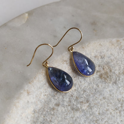 Natural Bi-Color Tanzanite Earrings, 14K Gold Tanzanite Earrings, 14K Solid Yellow Gold Earrings, Tanzanite Jewelry, December Birthstone