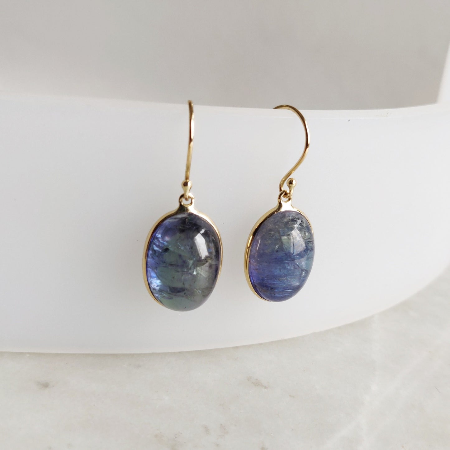 Natural Bi-Color Tanzanite Earrings, 14K Gold Tanzanite Earrings, 14K Solid Yellow Gold Earrings, Tanzanite Jewelry, December Birthstone