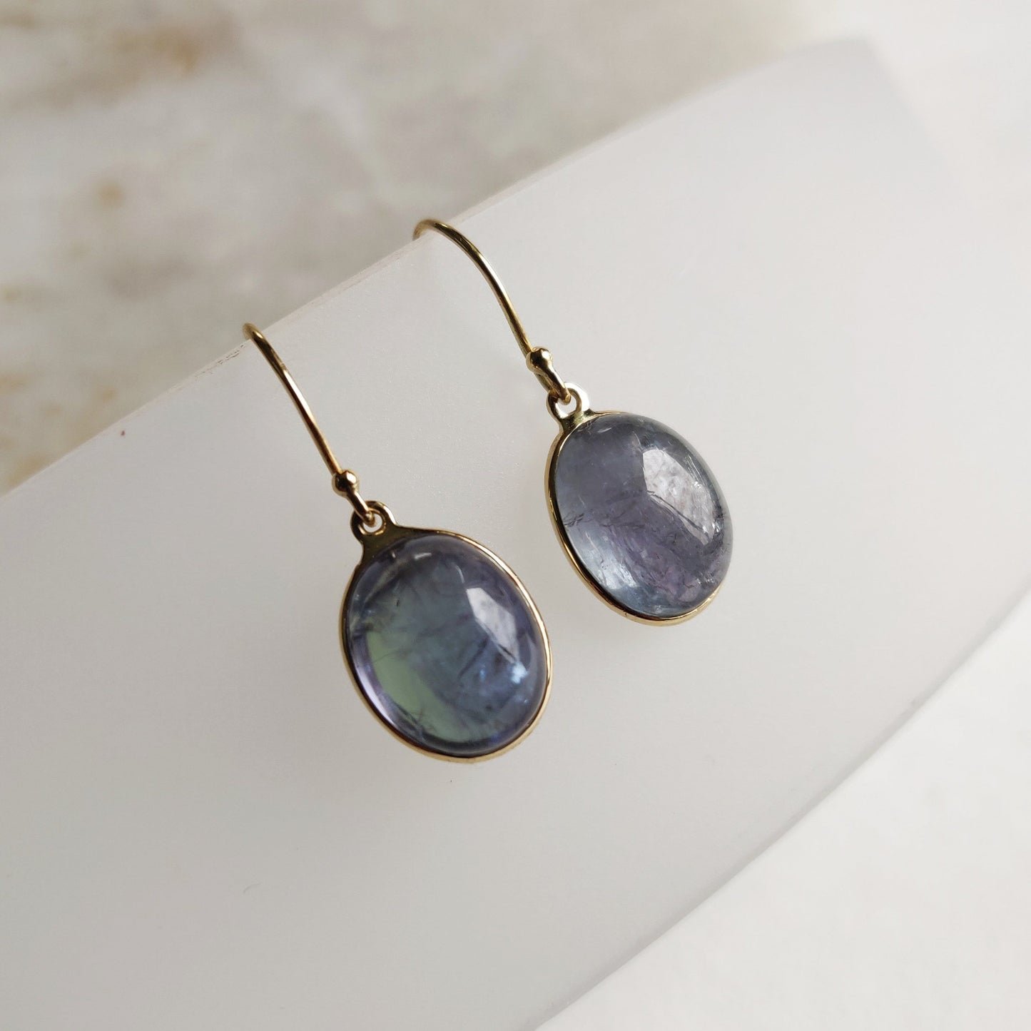 Natural Bi-Color Tanzanite Earrings, 14K Gold Tanzanite Earrings, 14K Solid Yellow Gold Earrings, Tanzanite Jewelry, December Birthstone