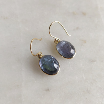 Natural Bi-Color Tanzanite Earrings, 14K Gold Tanzanite Earrings, 14K Solid Yellow Gold Earrings, Tanzanite Jewelry, December Birthstone