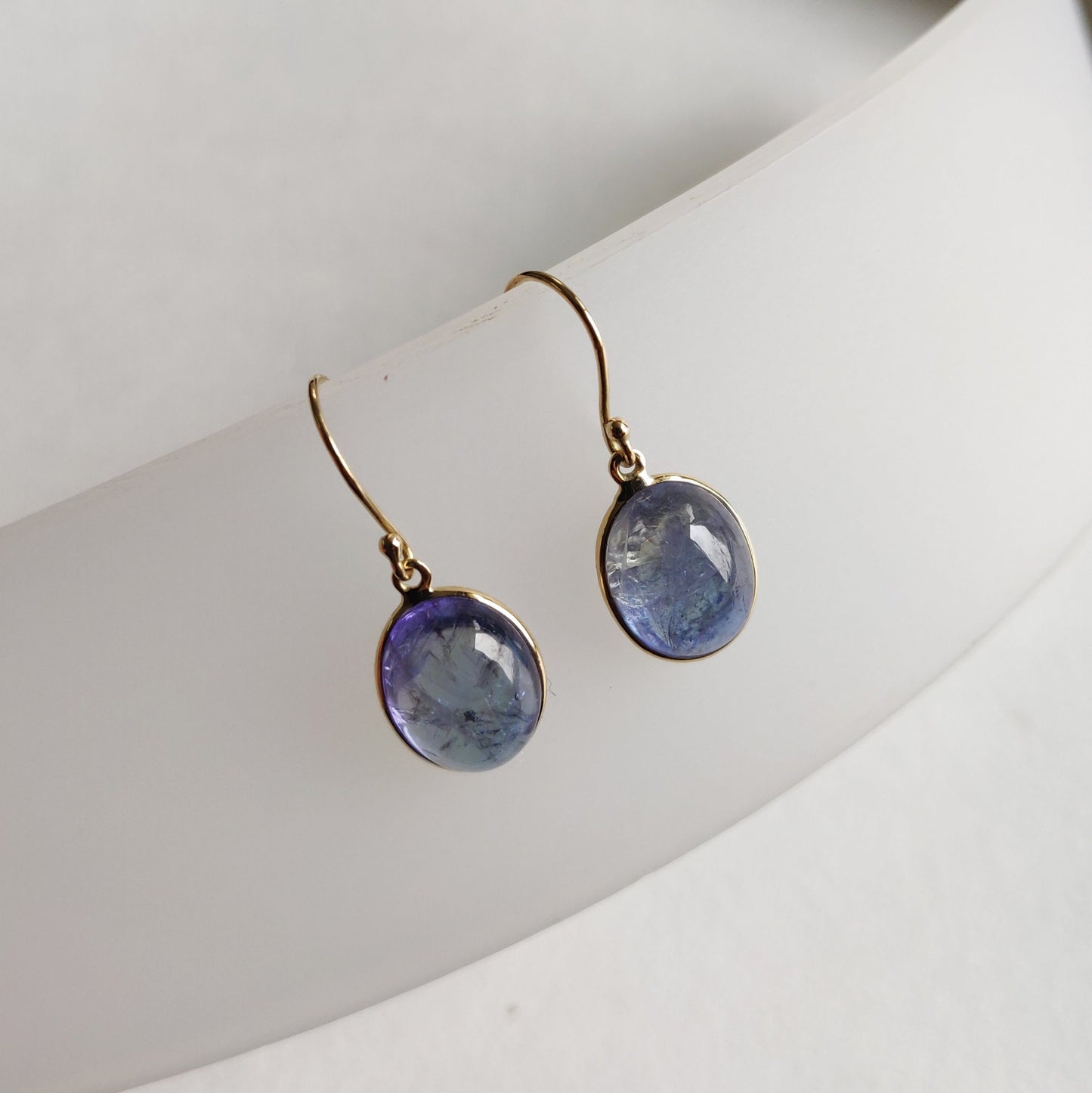 Natural Bi-Color Tanzanite Earrings, 14K Gold Tanzanite Earrings, 14K Solid Yellow Gold Earrings, Tanzanite Jewelry, December Birthstone