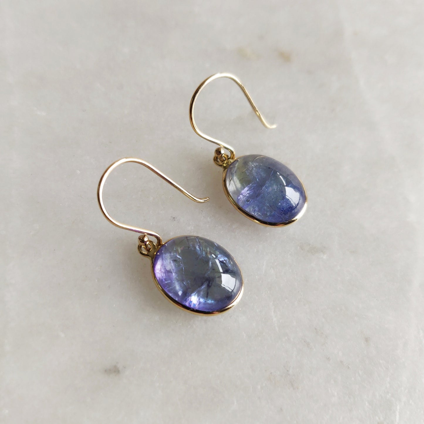 Natural Bi-Color Tanzanite Earrings, 14K Gold Tanzanite Earrings, 14K Solid Yellow Gold Earrings, Tanzanite Jewelry, December Birthstone