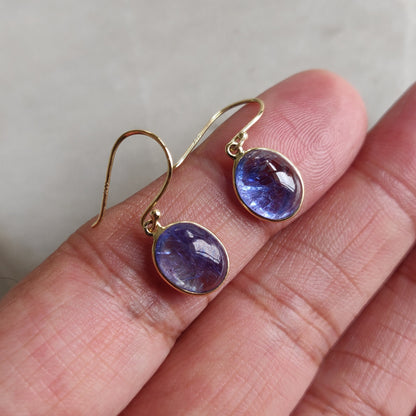 Natural Bi-Color Tanzanite Earrings, 14K Gold Tanzanite Earrings, 14K Solid Yellow Gold Earrings, Tanzanite Jewelry, December Birthstone