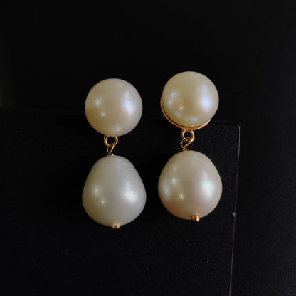 14K Gold Pearl Earrings, Natural Pearl Drops Earrings, 14K Solid Yellow Gold Pearl Earring, June Birthstone, Dainty Earrings, Christmas Gift