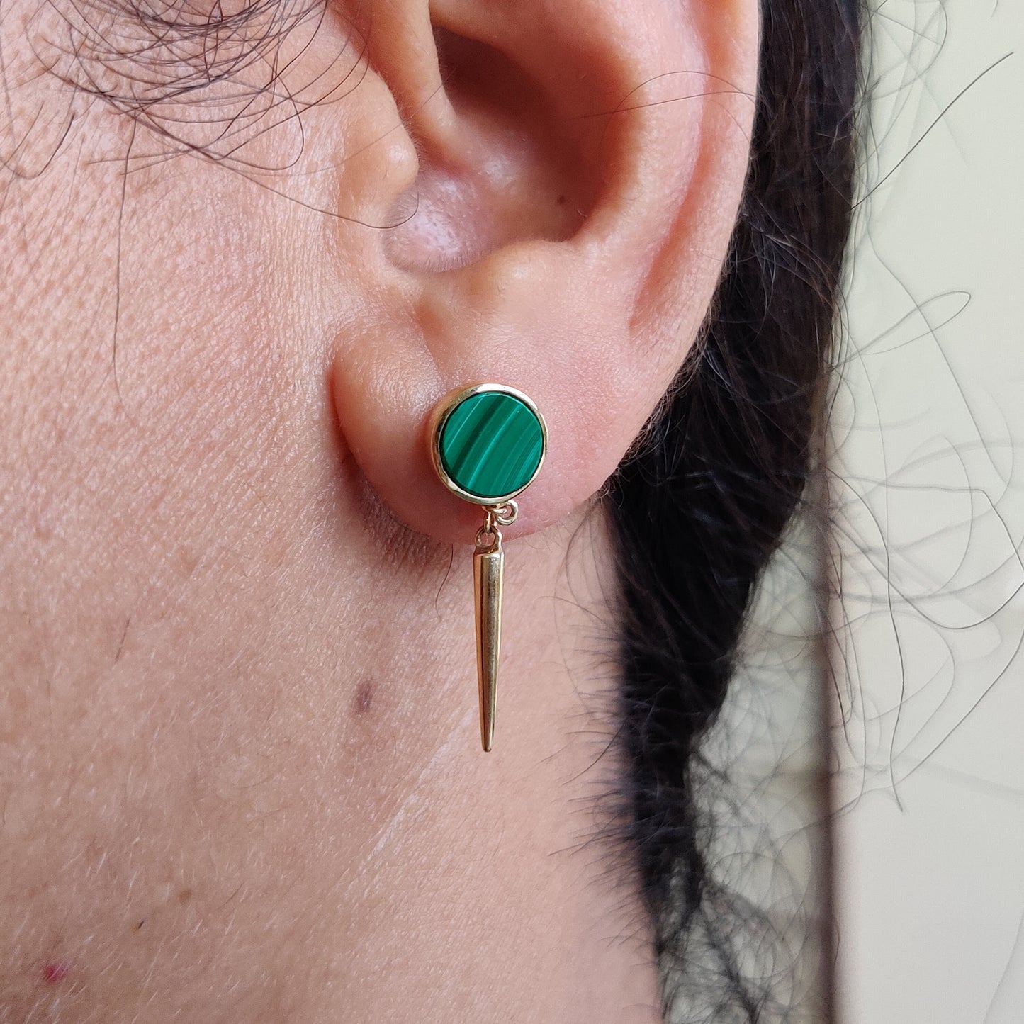 Natural Malachite Studs, 14K Solid Yellow Gold Malachite Earring, May Birthstone Earring, Anniversary Gift, Malachite Jewelry