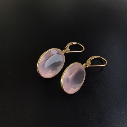 14K Gold Rose Quartz Earring, Natural Rose Quartz Earrings, 14K Solid Yellow Gold Earring, January Birthstone, Bezel Earring, Christmas Gift