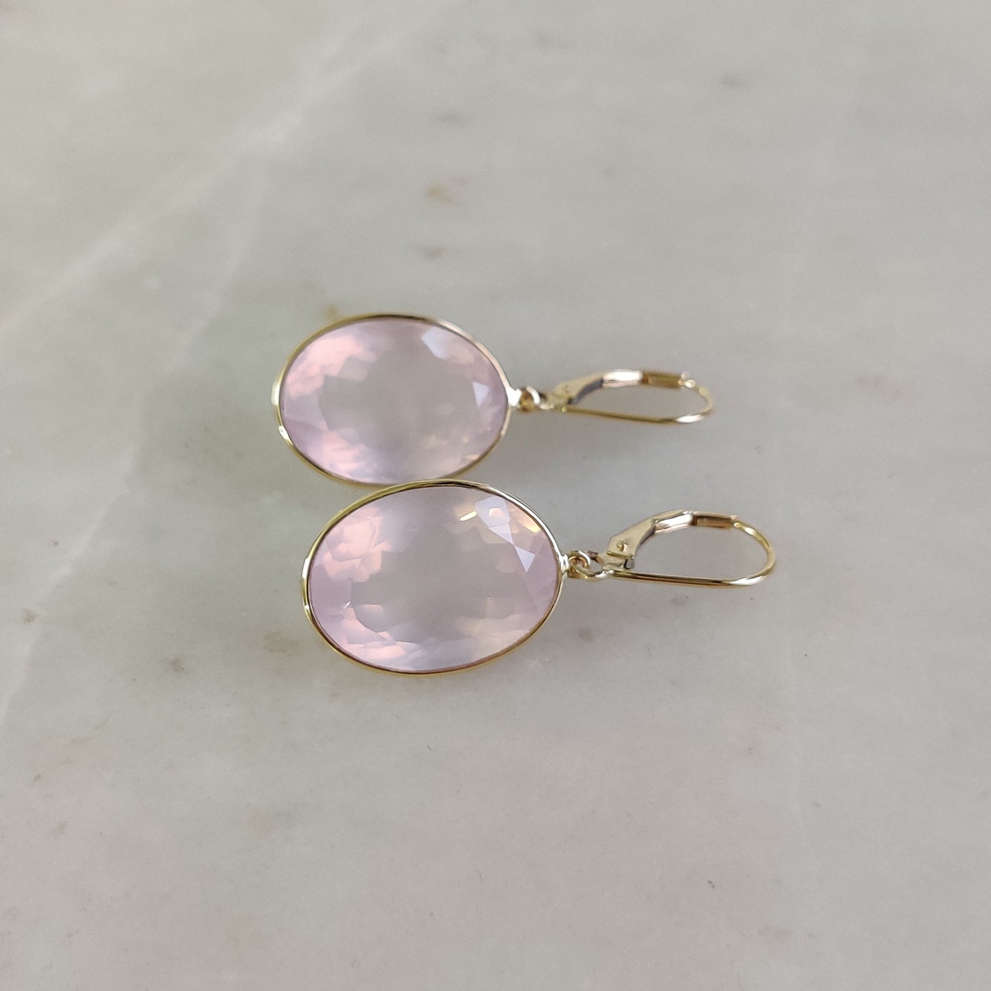 14K Gold Rose Quartz Earring, Natural Rose Quartz Earrings, 14K Solid Yellow Gold Earring, January Birthstone, Bezel Earring, Christmas Gift