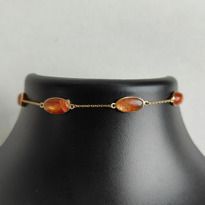 Natural Sunstone Bracelet, 14K Yellow Gold Sunstone Bracelet, Chain Bracelet, Dainty Bracelet, July Birthstone, Feldspar Crystal Bracelets