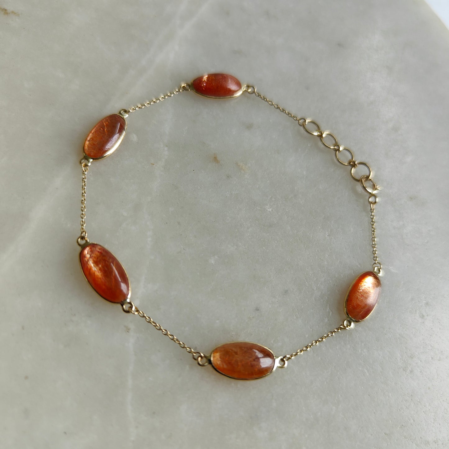 Natural Sunstone Bracelet, 14K Yellow Gold Sunstone Bracelet, Chain Bracelet, Dainty Bracelet, July Birthstone, Feldspar Crystal Bracelets