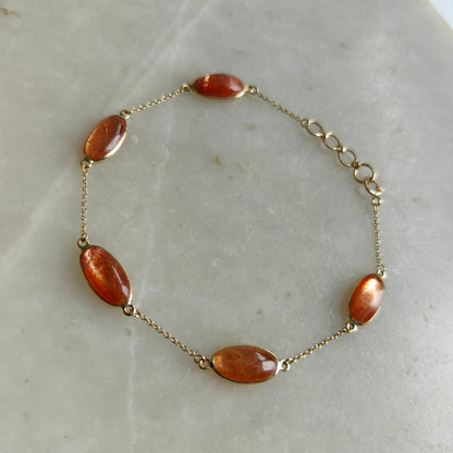 Natural Sunstone Bracelet, 14K Yellow Gold Sunstone Bracelet, Chain Bracelet, Dainty Bracelet, July Birthstone, Feldspar Crystal Bracelets