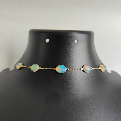 Natural Opal Bracelet, 14K Yellow Gold Ethiopian Opal Bracelet, Chain Bracelet, Dainty Bracelet, October Birthstone, Opal Jewelry