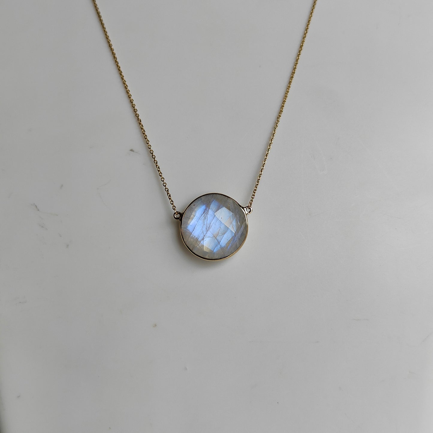 Natural Rainbow Moonstone Necklace, 14K Solid Gold Moonstone Pendant, Yellow Gold Necklace Pendant, Blue Moonstone Jewelry, June Birthstone