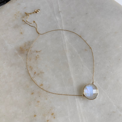 Natural Rainbow Moonstone Necklace, 14K Solid Gold Moonstone Pendant, Yellow Gold Necklace Pendant, Blue Moonstone Jewelry, June Birthstone