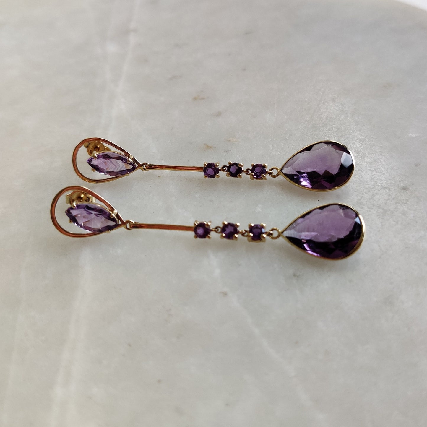 14K Gold Purple Amethyst Earrings, Natural Purple Amethyst Earring, 14K Solid Yellow Gold Earring, February Birthstone, Christmas Gift