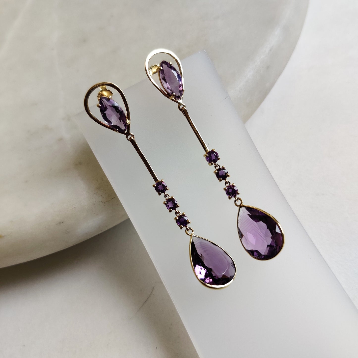 14K Gold Purple Amethyst Earrings, Natural Purple Amethyst Earring, 14K Solid Yellow Gold Earring, February Birthstone, Christmas Gift