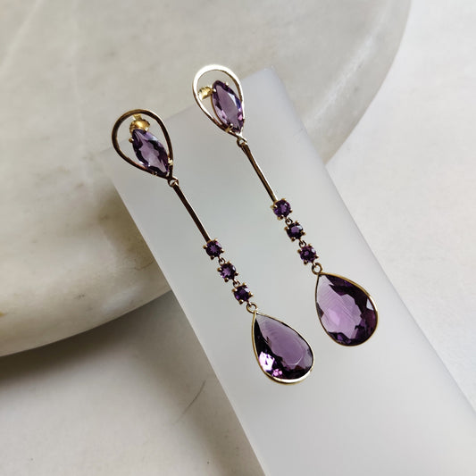 14K Gold Purple Amethyst Earrings, Natural Purple Amethyst Earring, 14K Solid Yellow Gold Earring, February Birthstone, Christmas Gift