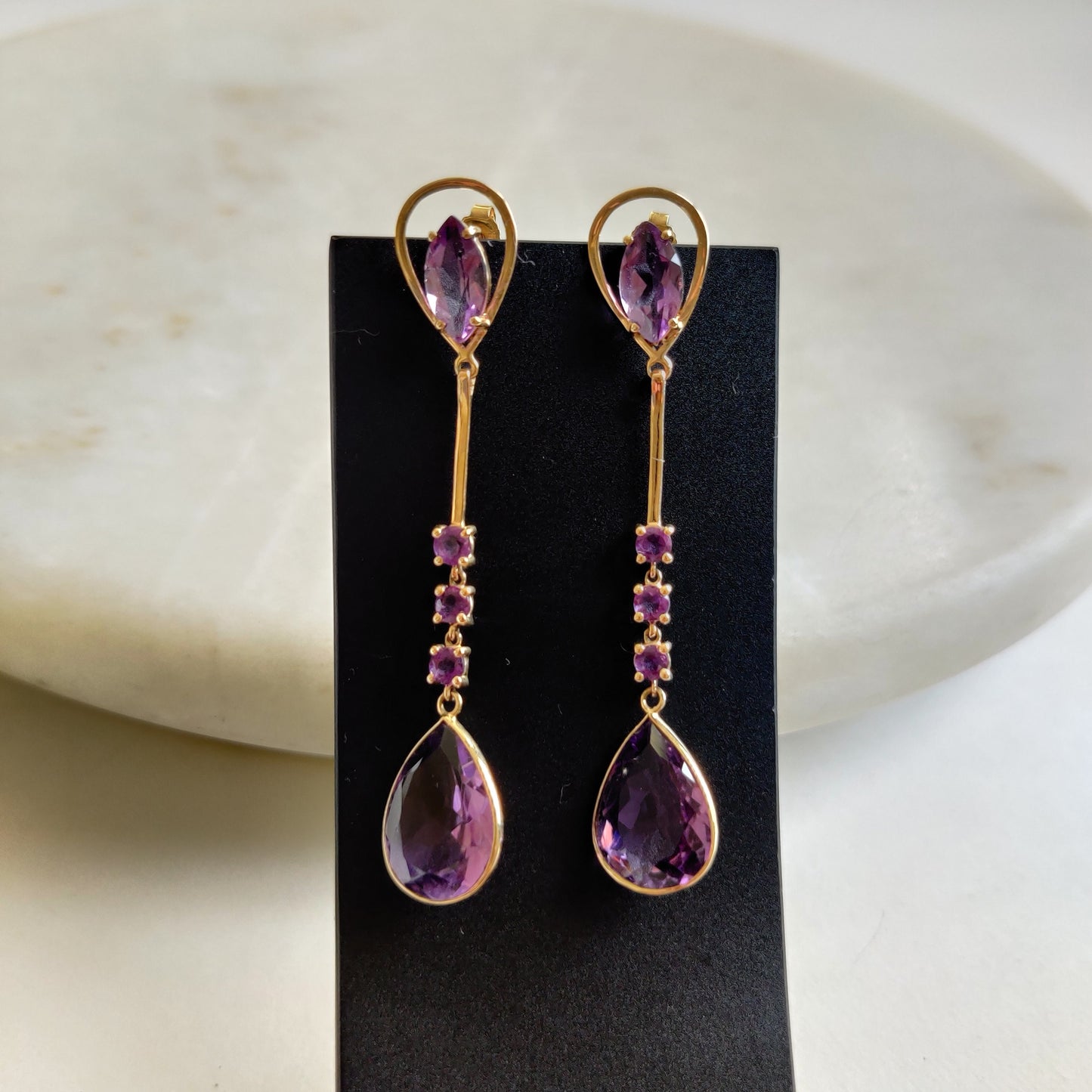 14K Gold Purple Amethyst Earrings, Natural Purple Amethyst Earring, 14K Solid Yellow Gold Earring, February Birthstone, Christmas Gift