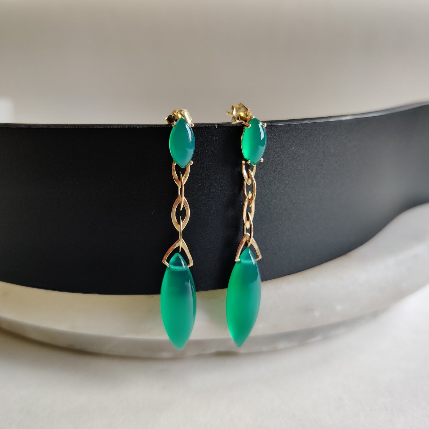 Natural Green Onyx Earrings, 14K Solid Yellow Gold Onyx Earrings, May Birthstone Earrings, Onyx Danglers, Christmas Present