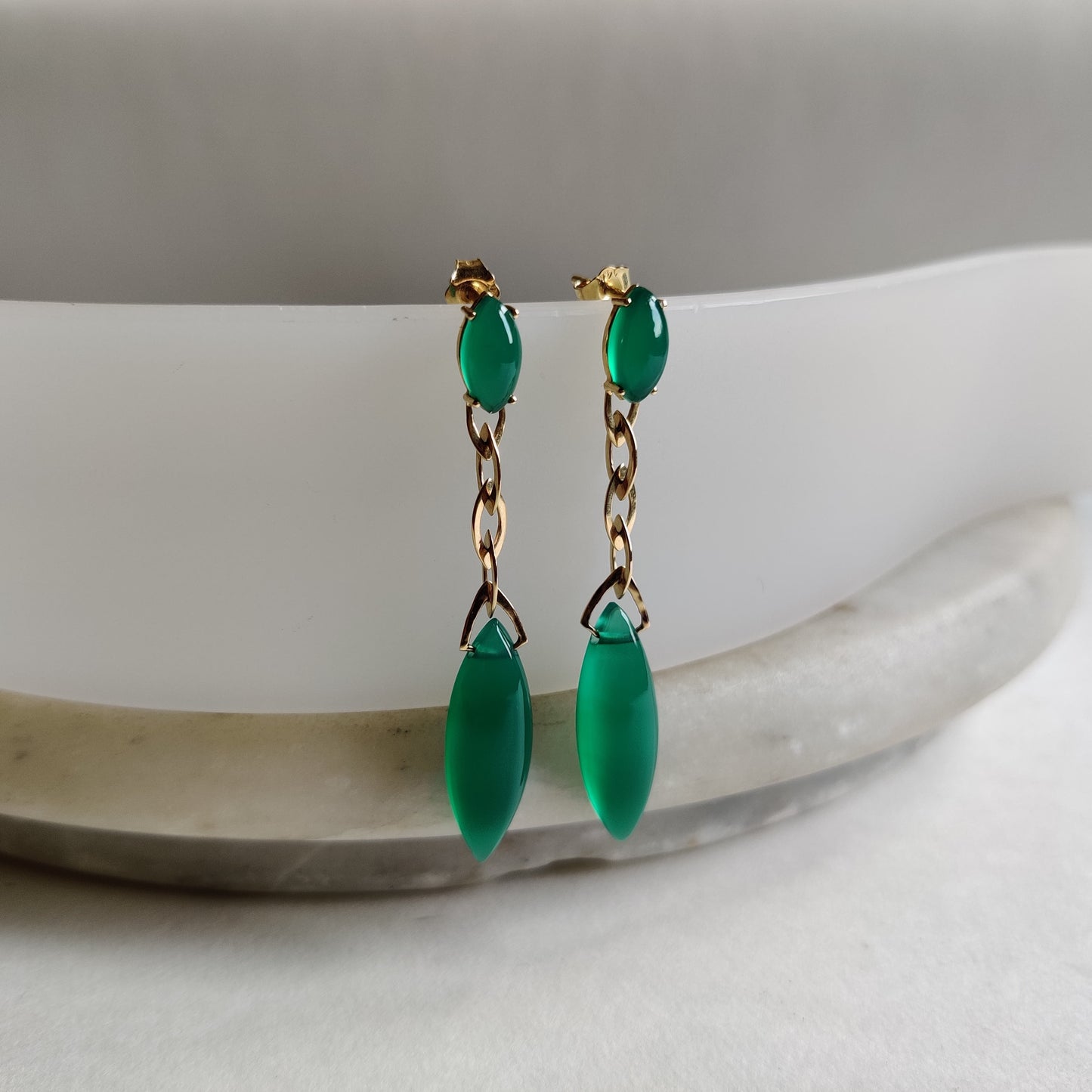 Natural Green Onyx Earrings, 14K Solid Yellow Gold Onyx Earrings, May Birthstone Earrings, Onyx Danglers, Christmas Present