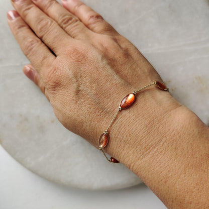 Natural Sunstone Bracelet, 14K Yellow Gold Sunstone Bracelet, Chain Bracelet, Dainty Bracelet, July Birthstone, Feldspar Crystal Bracelets