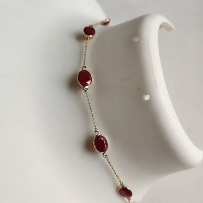 Natural Ruby Bracelet, 14K Yellow Gold Ruby Bracelet, Gold Chain Bracelet, Ruby Bracelet, July Birthstone, Ruby Jewelry, Christmas Gift