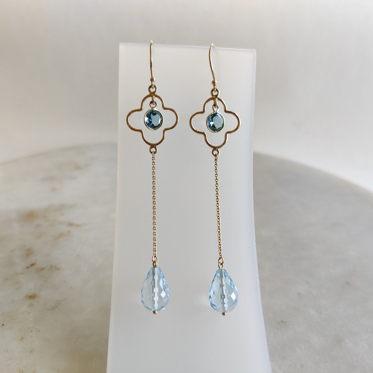 Natural Swiss Blue Topaz Earrings, 14K Solid Yellow Gold Topaz Earrings, December Birthstone Earrings, Christmas Present